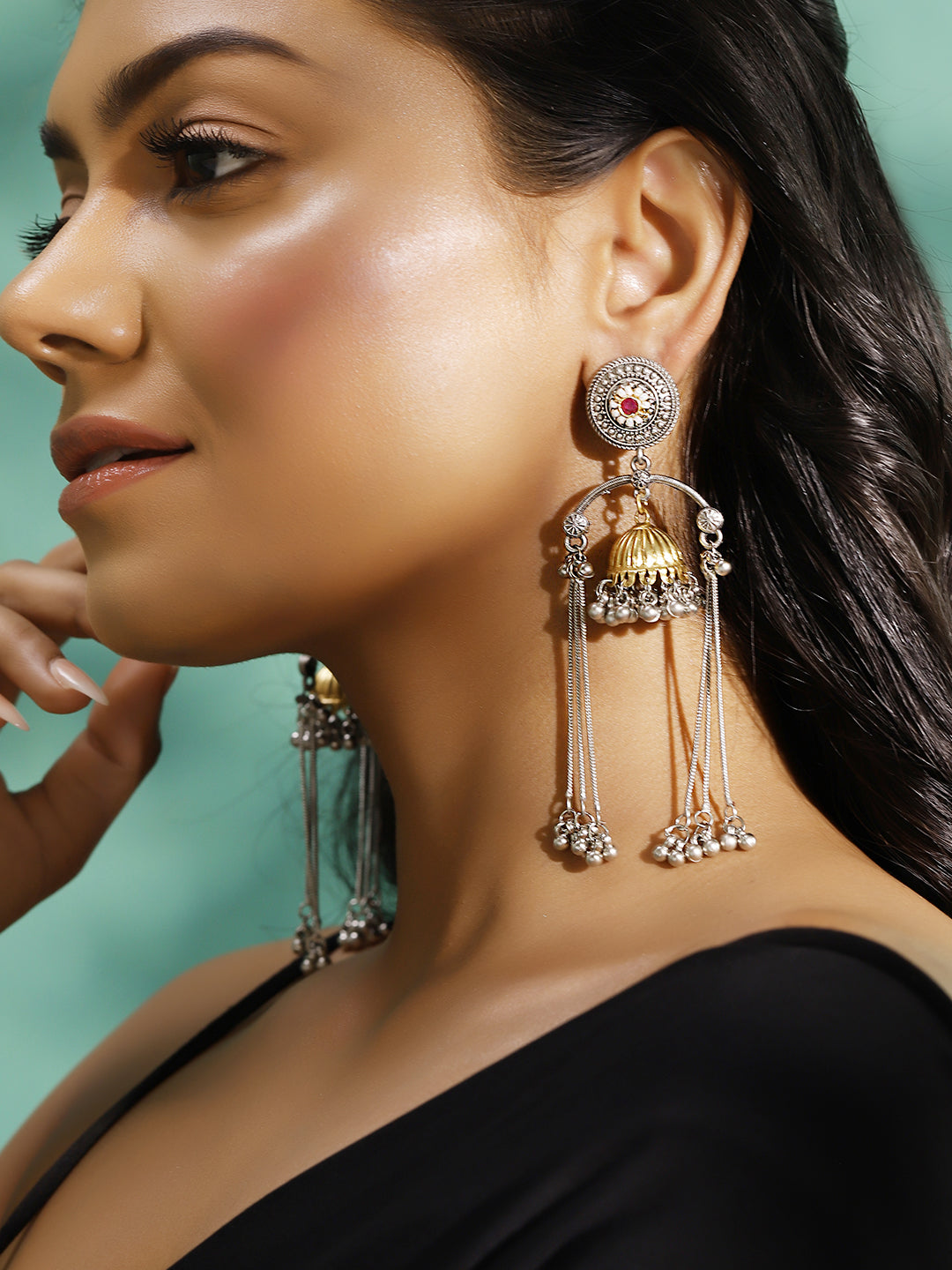 Ishin Pink Colour Silver Plated Jhumka Earring