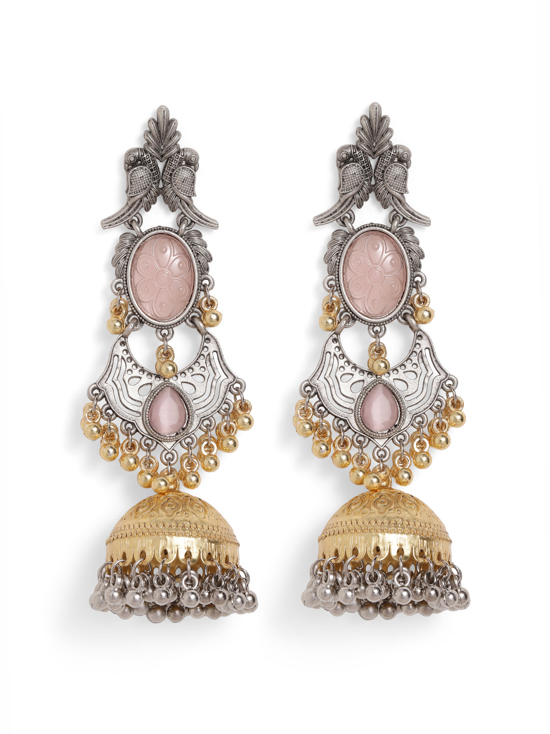 Ishin Pink Colour Silver Plated Jhumka Earring