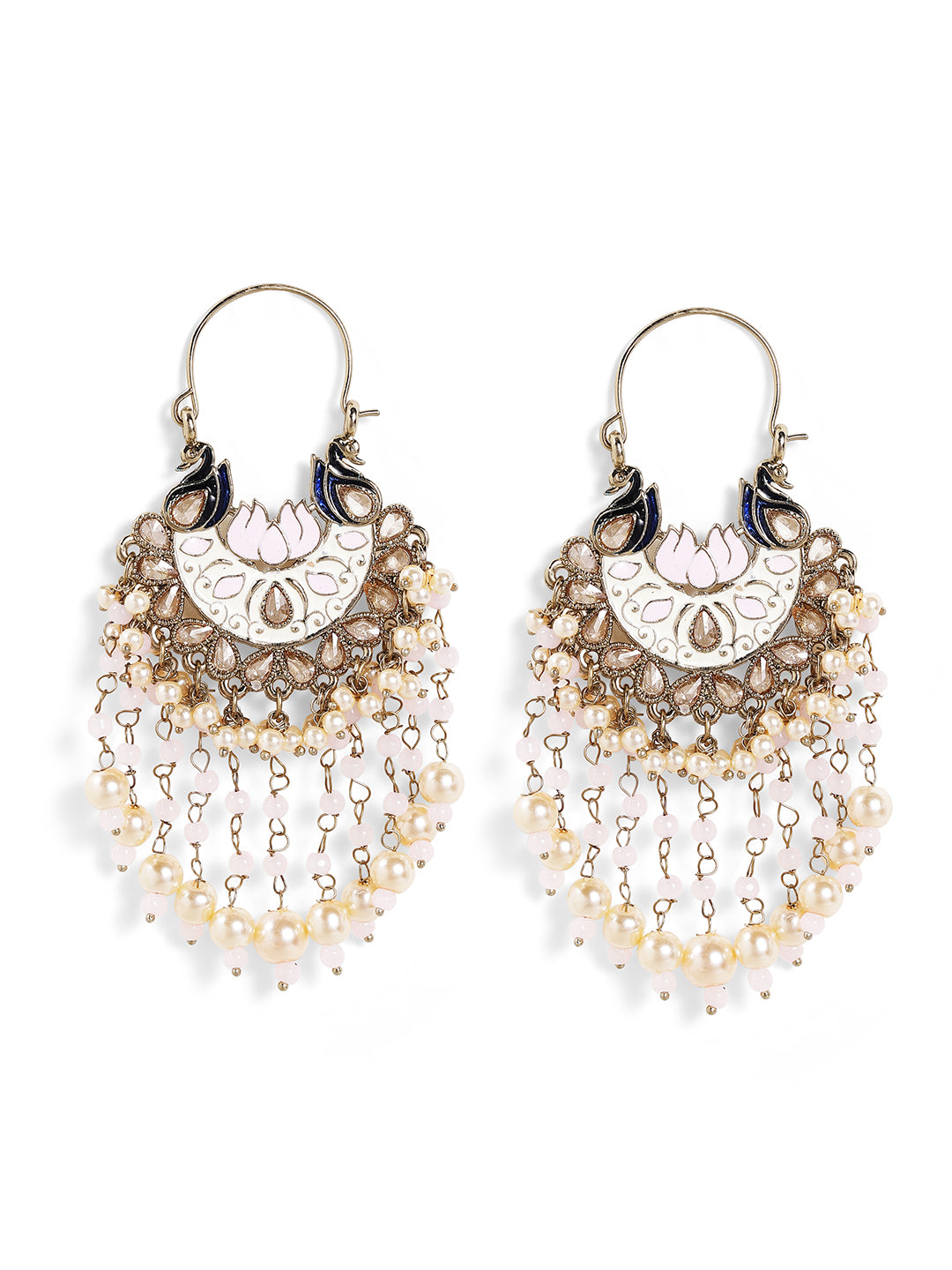 Ishin Pink Elegance Peacock Pattern Meenakari Design Gold Plated Earrings
