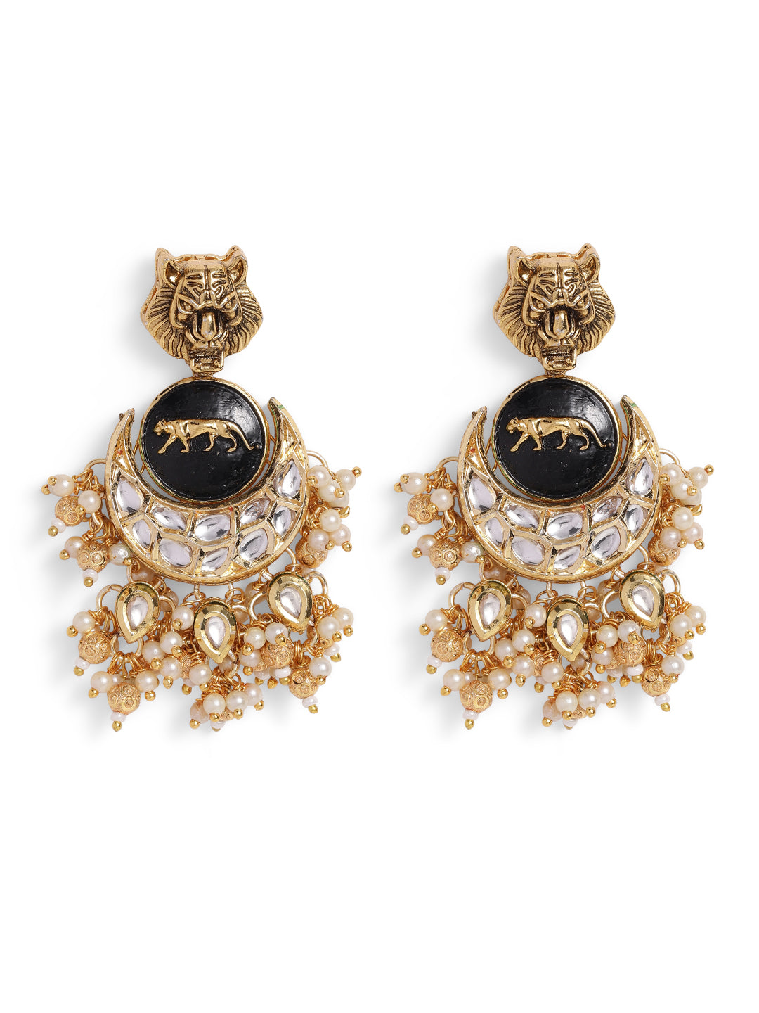 Ishin Black Colour Gold plated Kundan Drop Earring