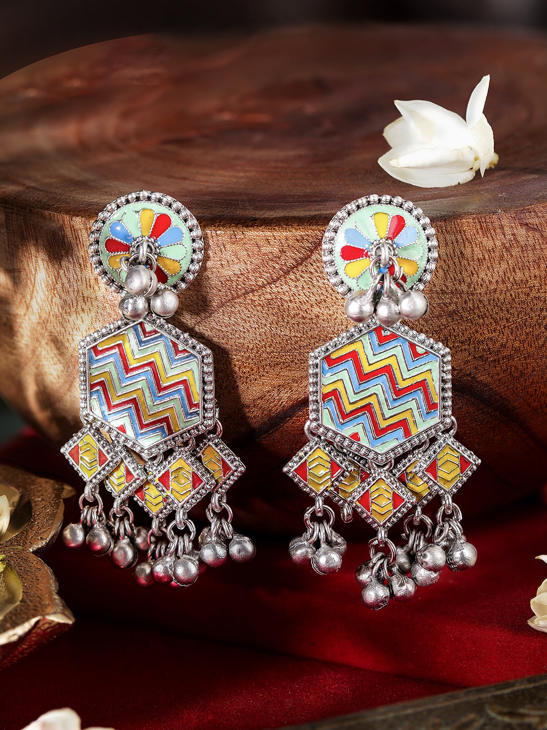 Ishin Multi Colour Silver Plated Drop Earring