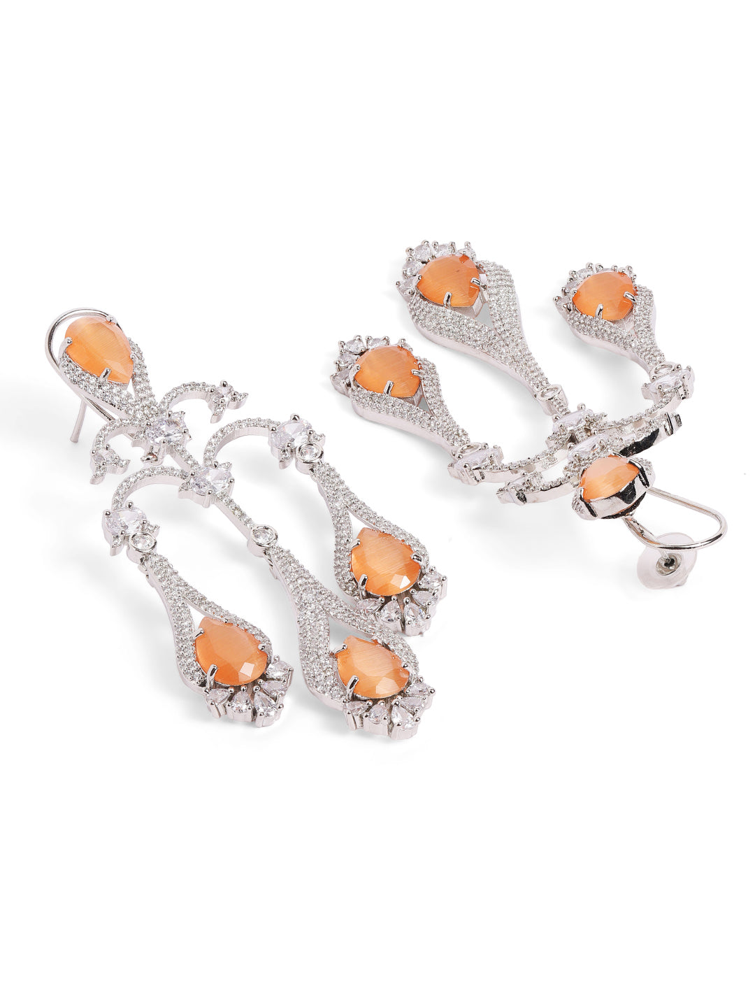 Ishin Orange  Colour Silver Plated AD Drop Earring