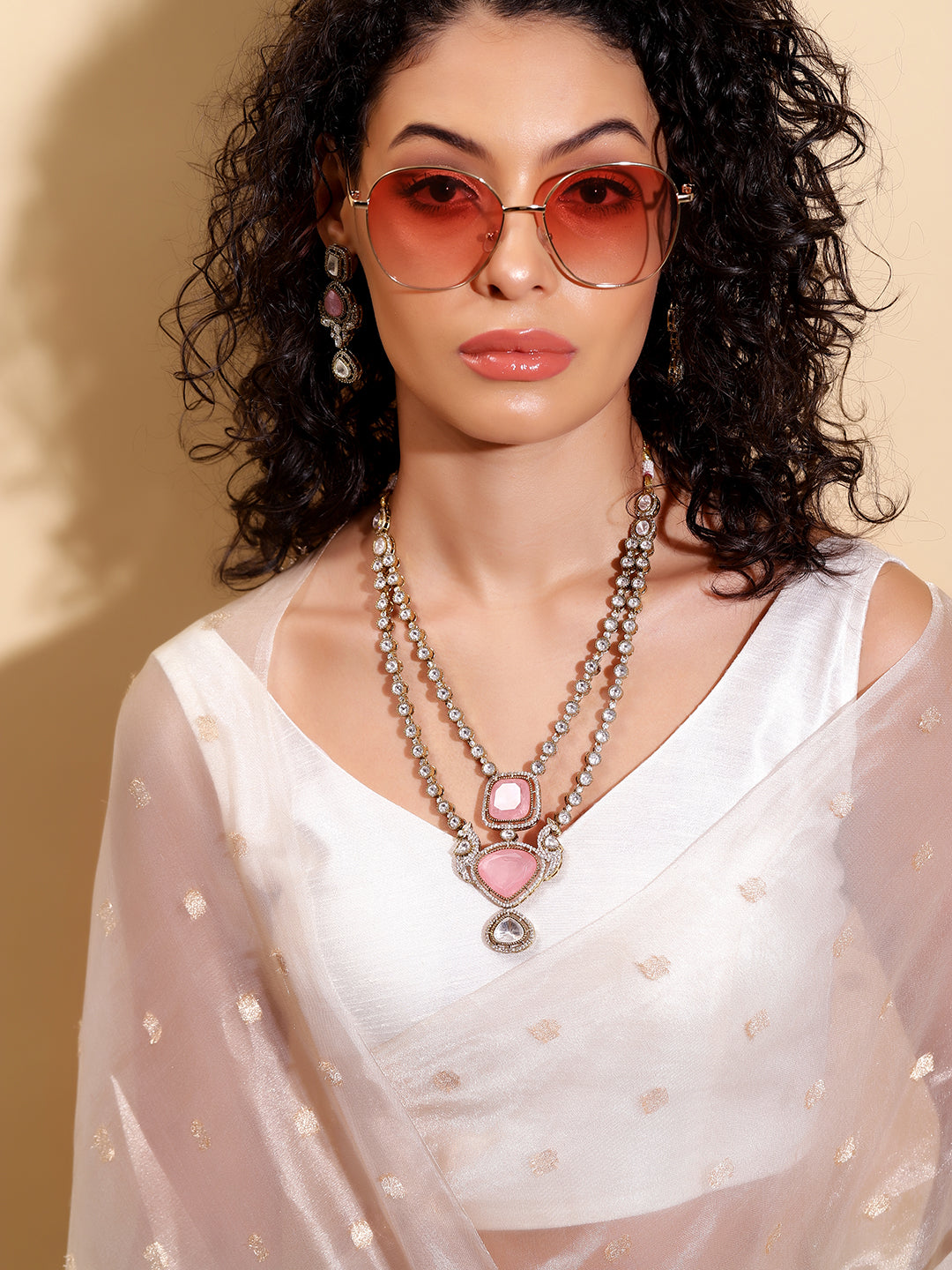 Ishin Pink  Colour Gold Plated Jewellery set