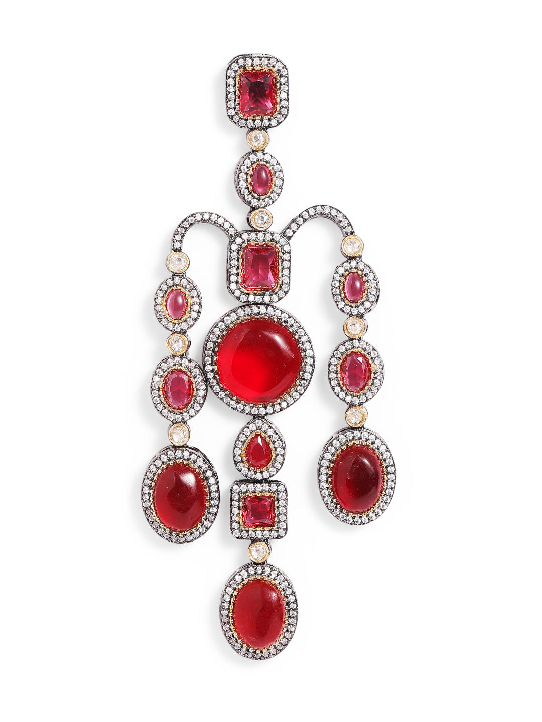 Ishin Red  Colour Gold Plated Drop Earring