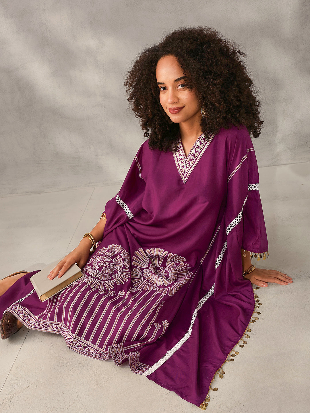 Soft Purple Chinon Foil Printed Kaftan 