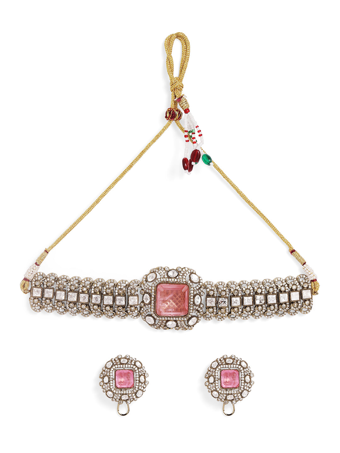 Ishin Pink  Colour Gold Plated Jewellery set