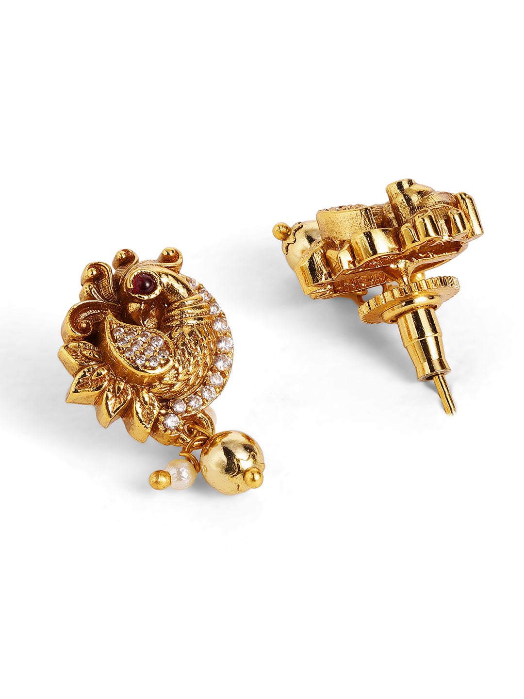 Ishin Goddess Lakshmi Pattern Gold Plated Necklace Drop Shaped Earrrings Jewellery Set