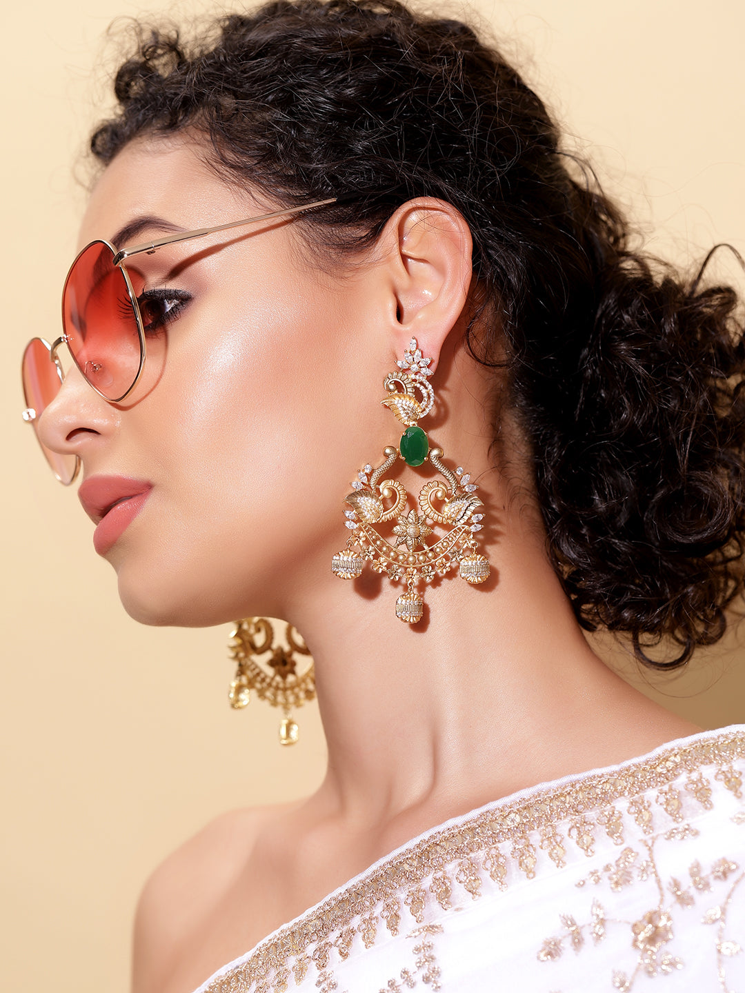 Ishin Temple Elegance Gold Plated Necklace Jhumkis Earrings Jewellery Set