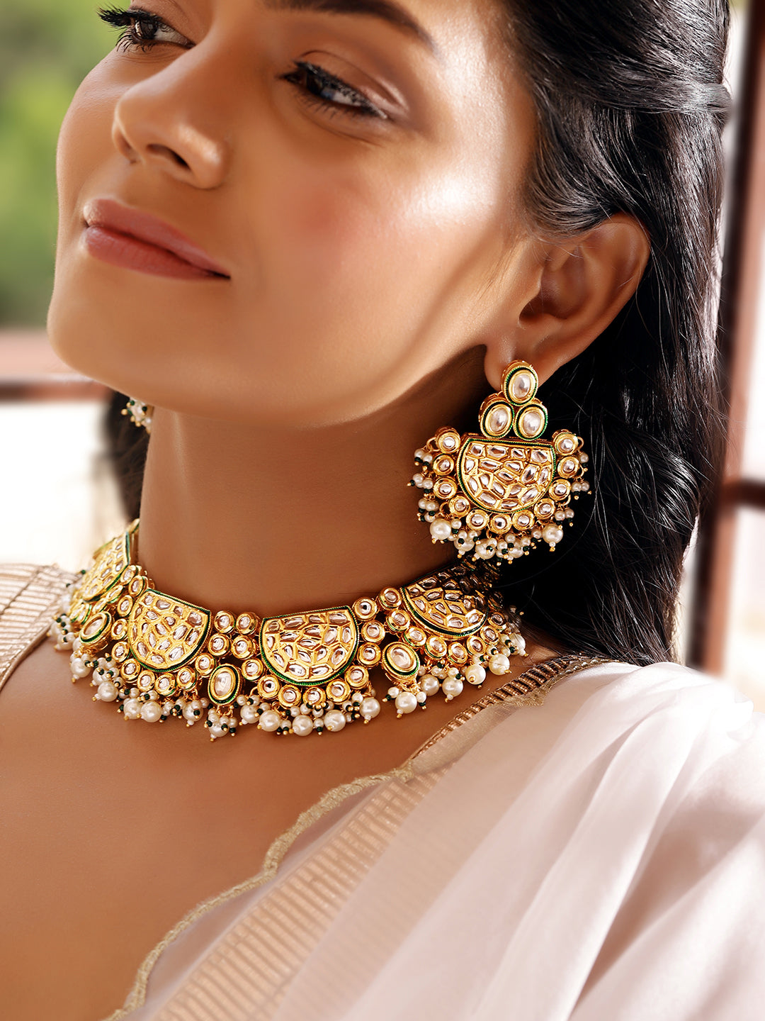 Ishin White Colour Gold plated Kundan Jewellery set