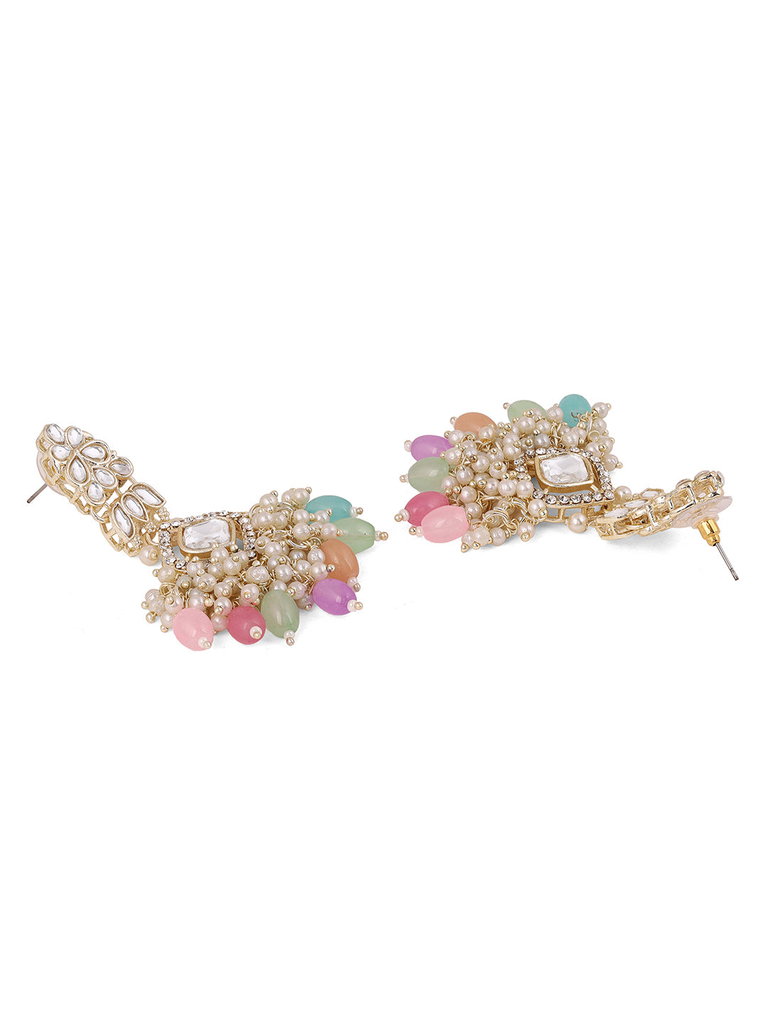 Ishin Geometric Design Multicolor Beads with Pearl Kundan Combo Drop Earrings