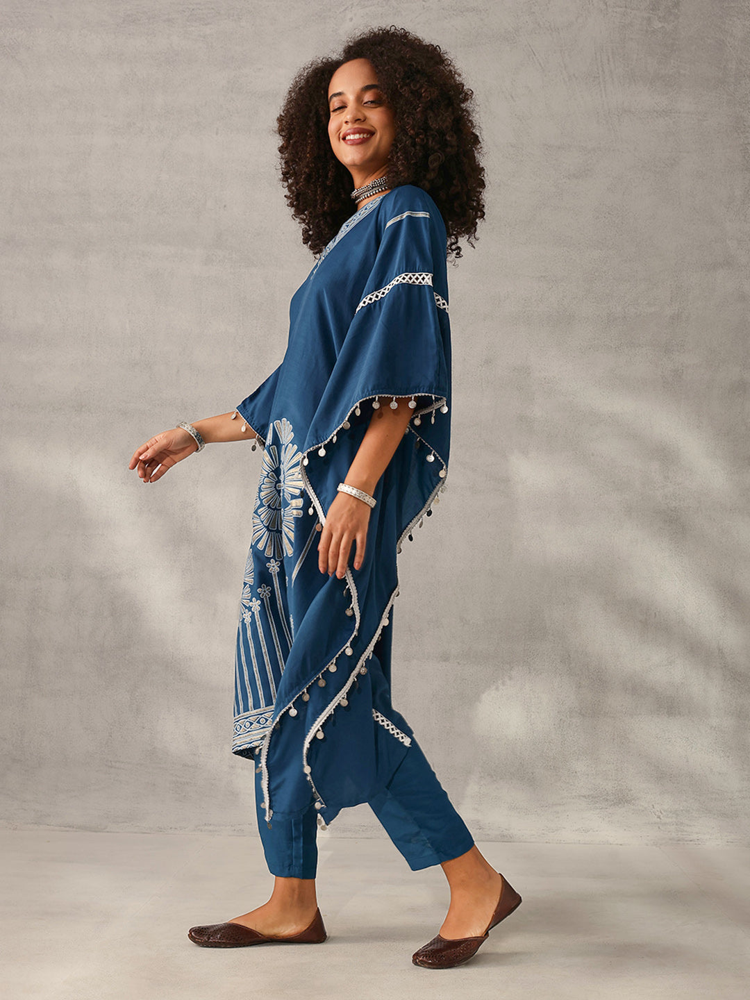 Soft navy Chinon Foil Printed Kaftan 