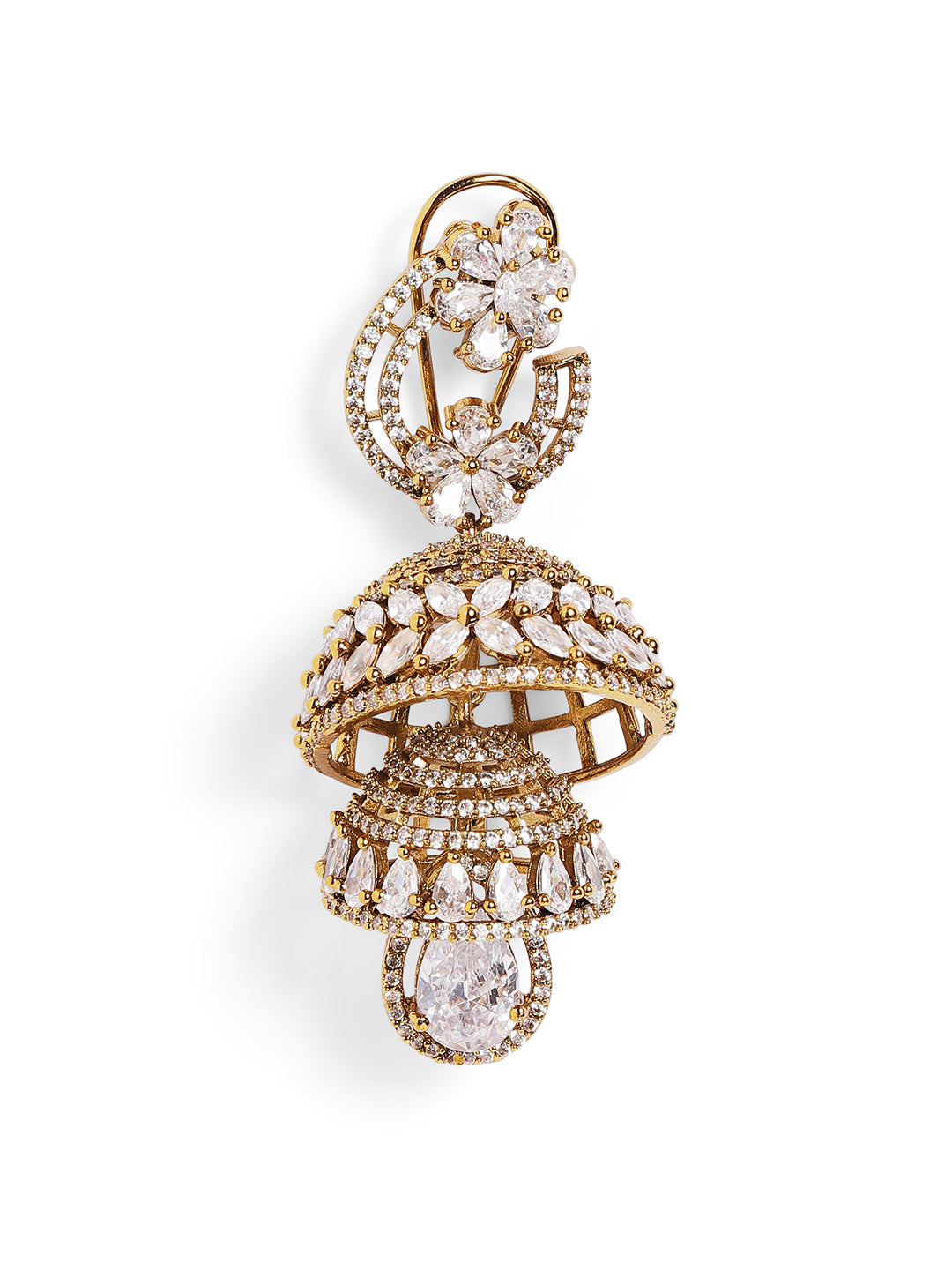 Ishin White  Colour Gold Plated AD Jhumka Earring