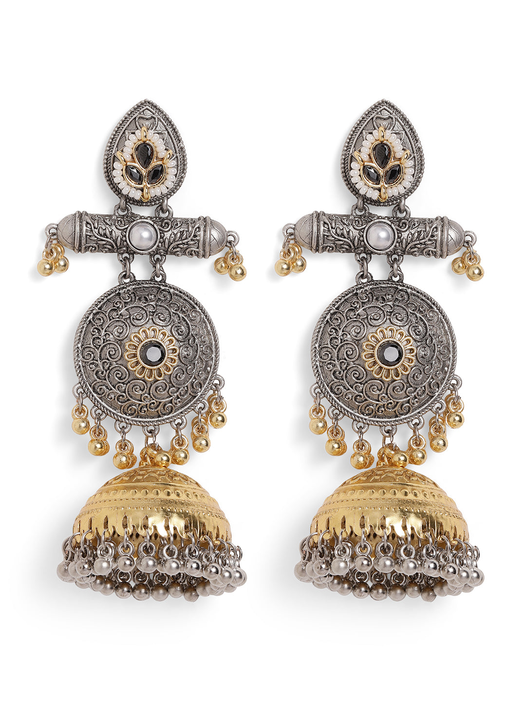 Ishin Black Colour Silver Plated Jhumka Earring