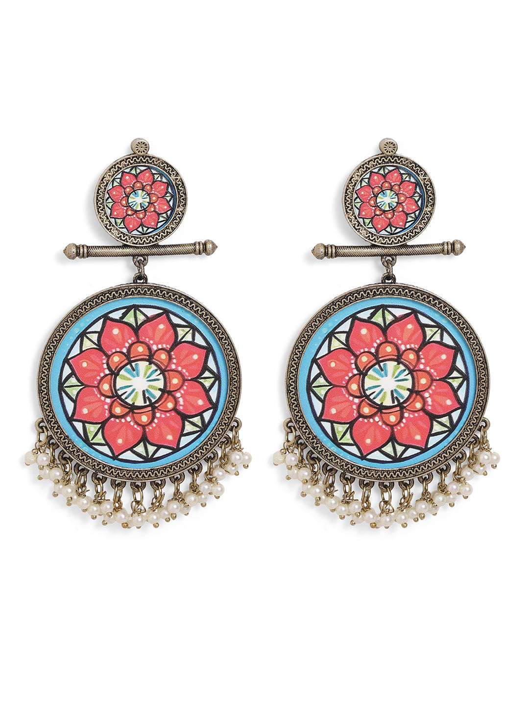 Ishin Multi Colour Gold Plated Pearl Chandbali Earring