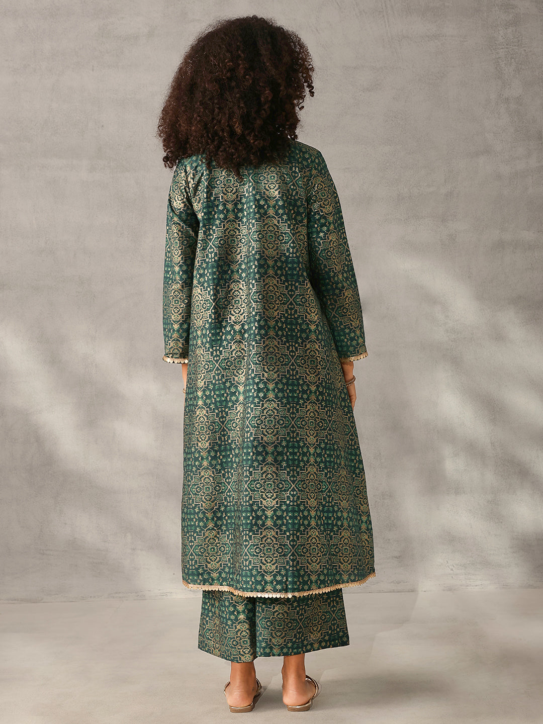 Rich Green Chinon Foil Printed Regular Fit Co-ords with Palazzo Bottom