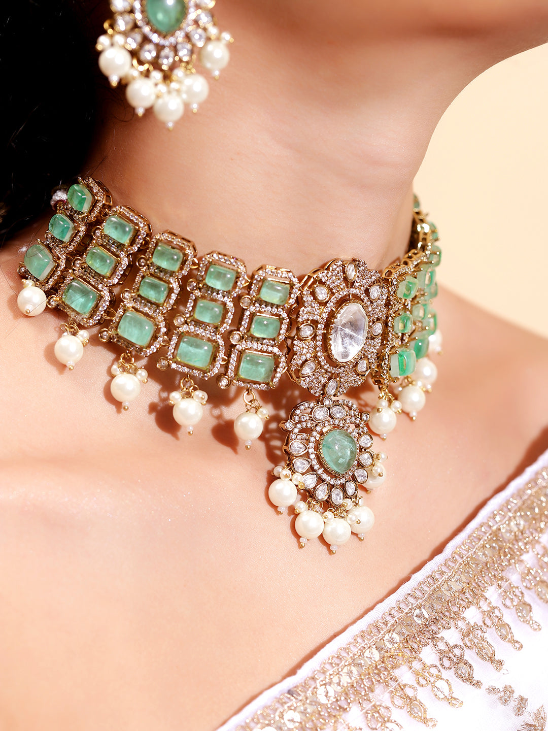 Ishin Green  Colour Gold Plated Drop Earring