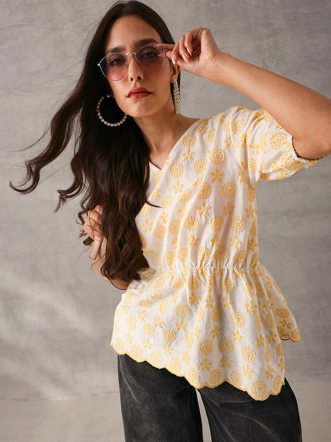 Comfy white Cotton Embroidered Regular Fit Top