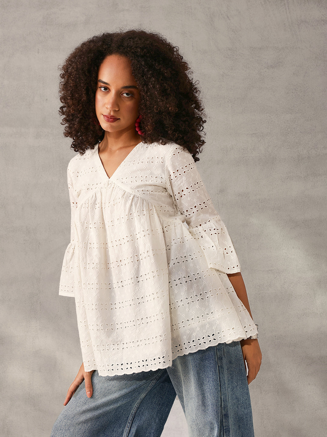 Comfy Purple Cotton Schiffli Regular Fit Top