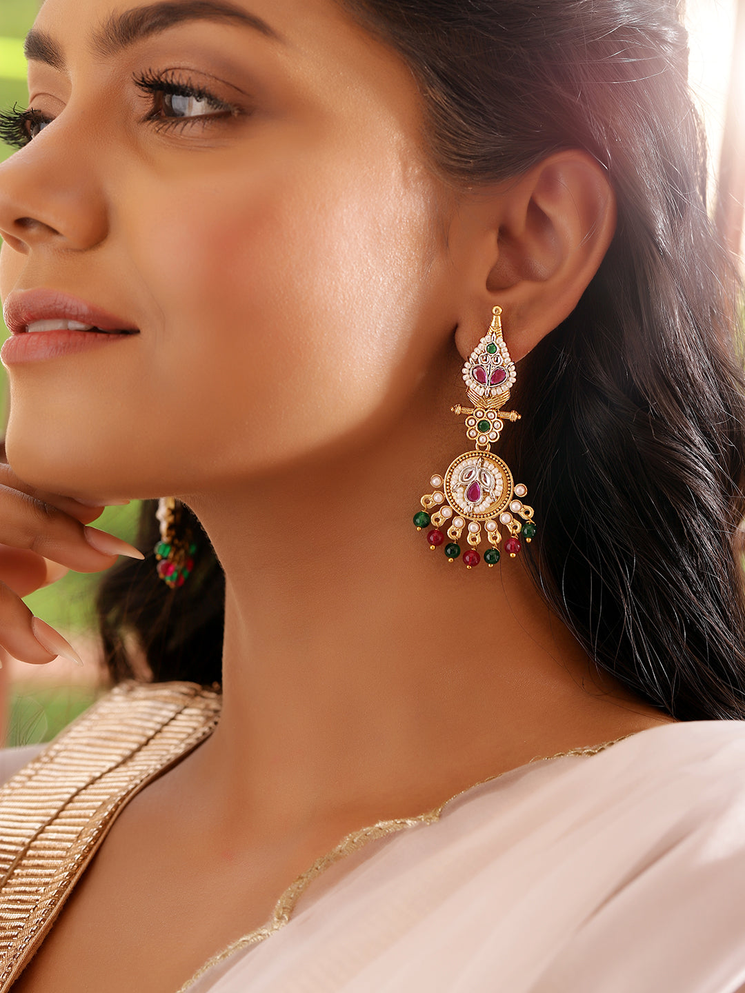 Ishin Multi Colour Gold Plated Beads Drop Earring