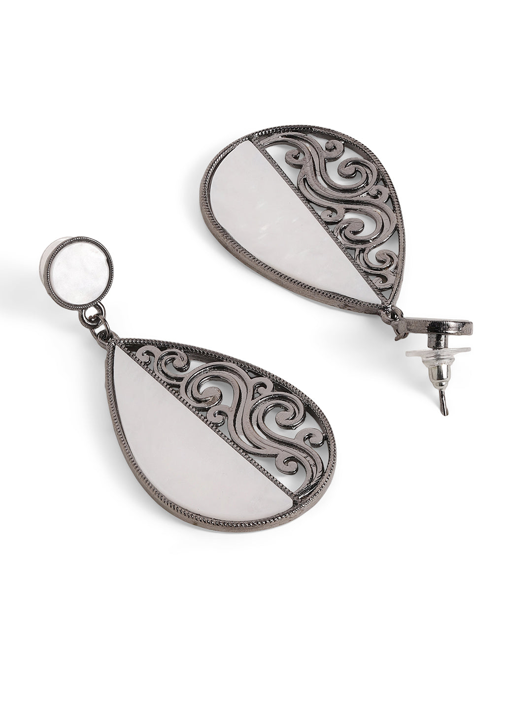 Ishin White Colour Silver Plated Drop Earring