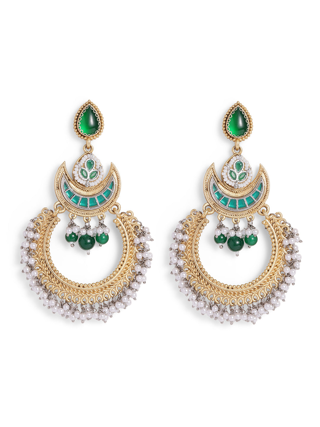 Ishin Green Colour Gold Plated Chandbali Earring