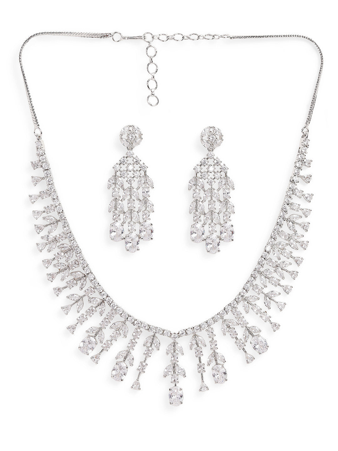 Ishin White Colour Silver Plated American Diamond Jewellery Set