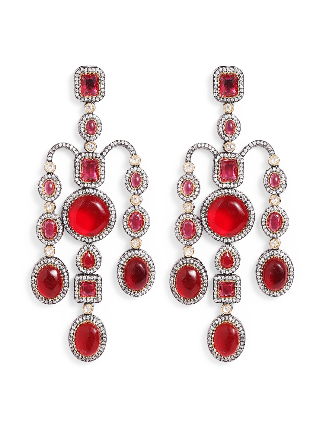 Ishin Red  Colour Gold Plated Drop Earring