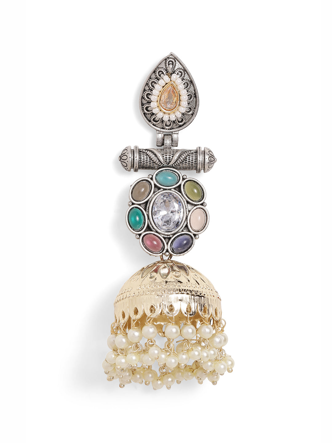 Ishin Multi Colour Silver Plated Beads Jhumka Earring