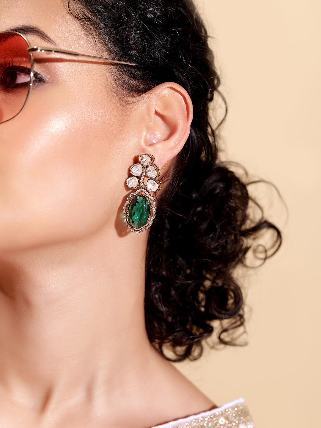 Ishin green  Colour Gold Plated Drop Earring