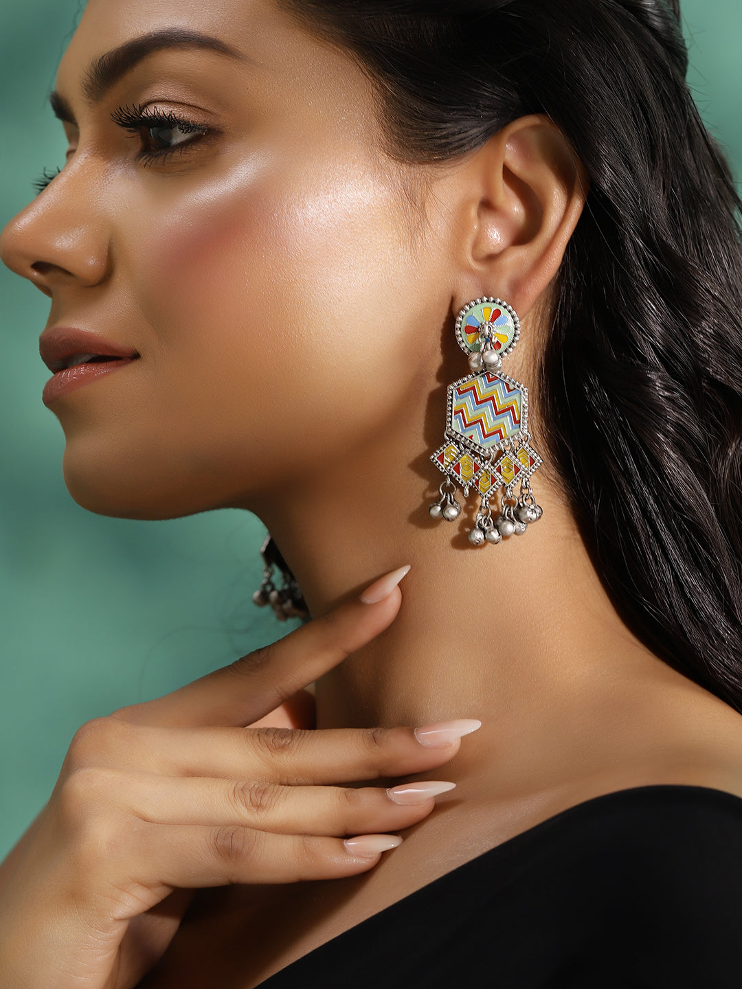 Ishin Multi Colour Silver Plated Drop Earring