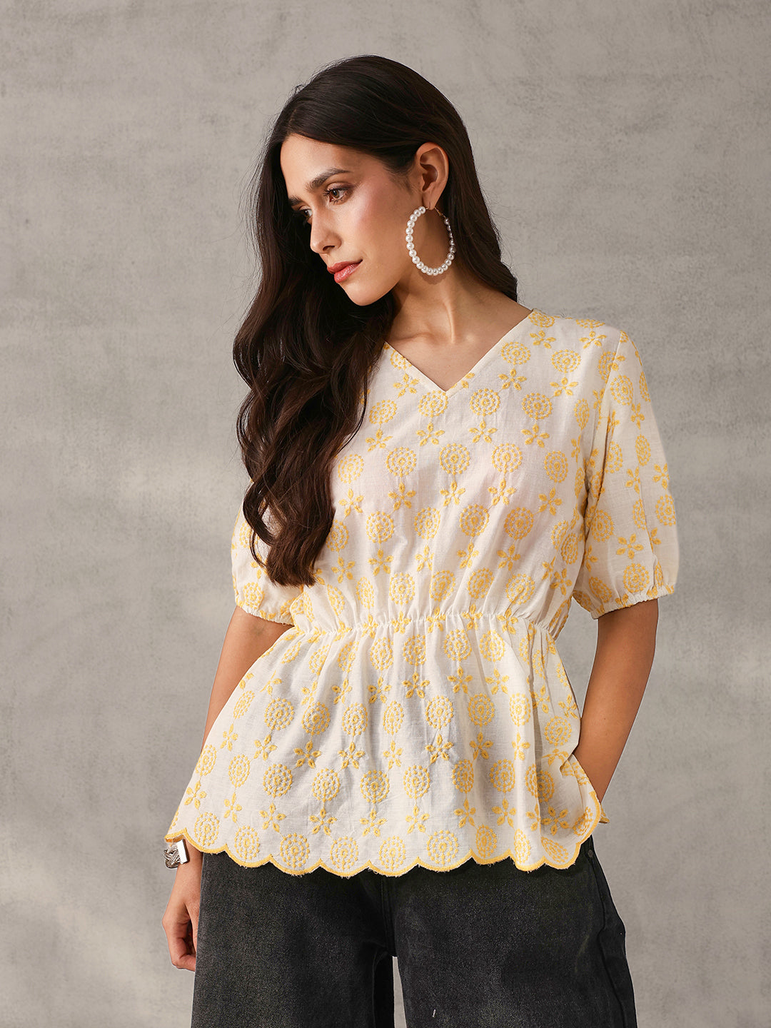 Comfy white Cotton Embroidered Regular Fit Top