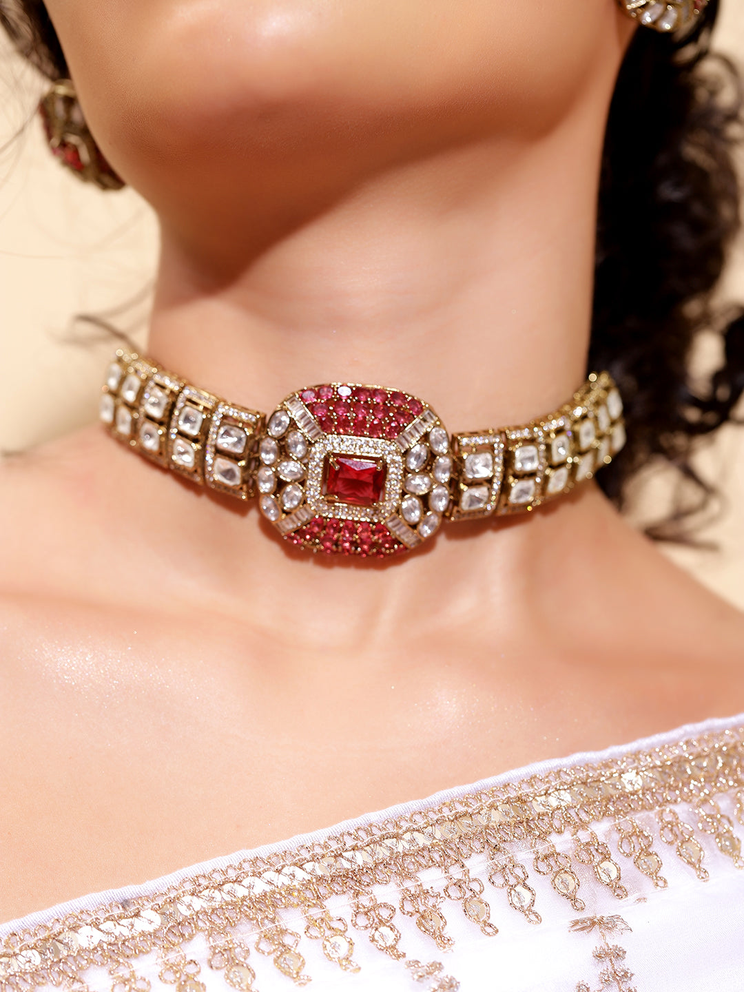Ishin Red  Colour Gold Plated Jewellery set