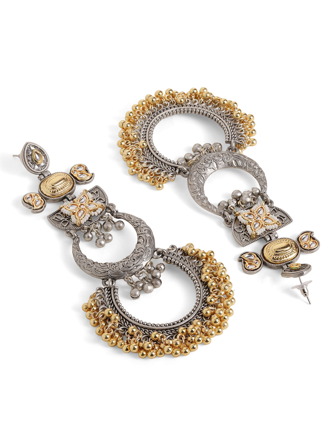 Ishin Multi Colour Silver Plated Chandbali Earring