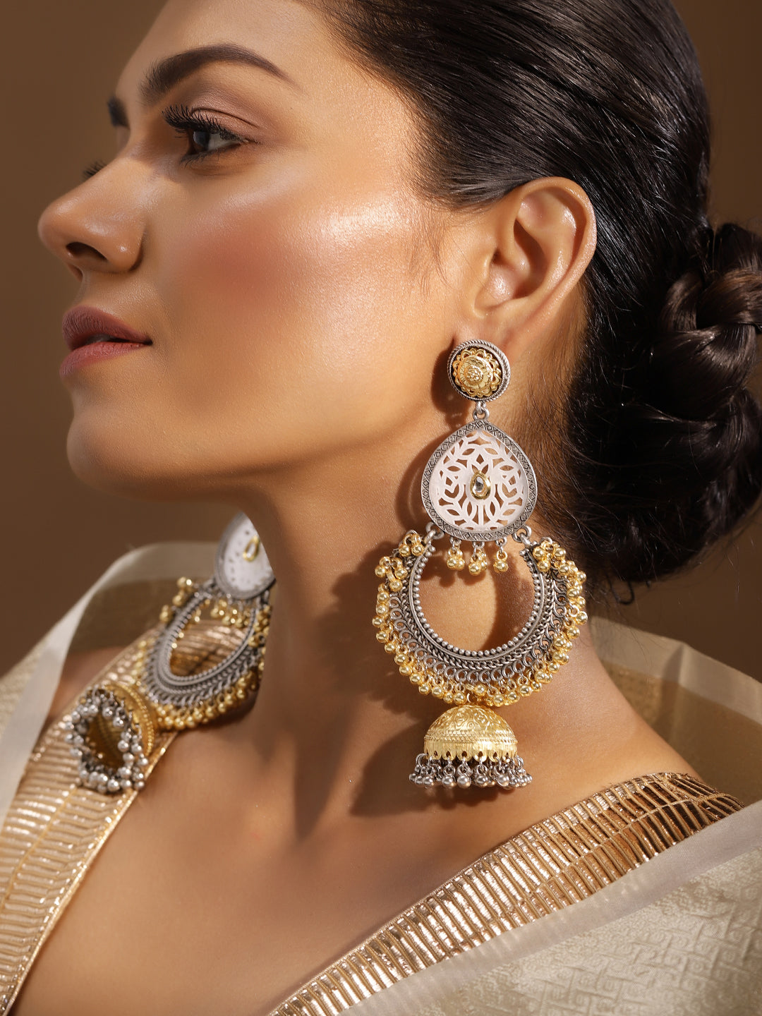 Ishin Multi Colour Silver Plated Jhumka Earring
