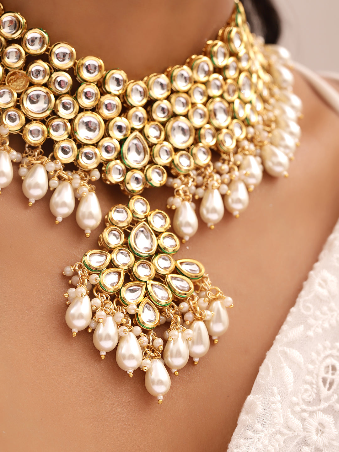 Ishin White Colour Gold plated Kundan Jewellery set