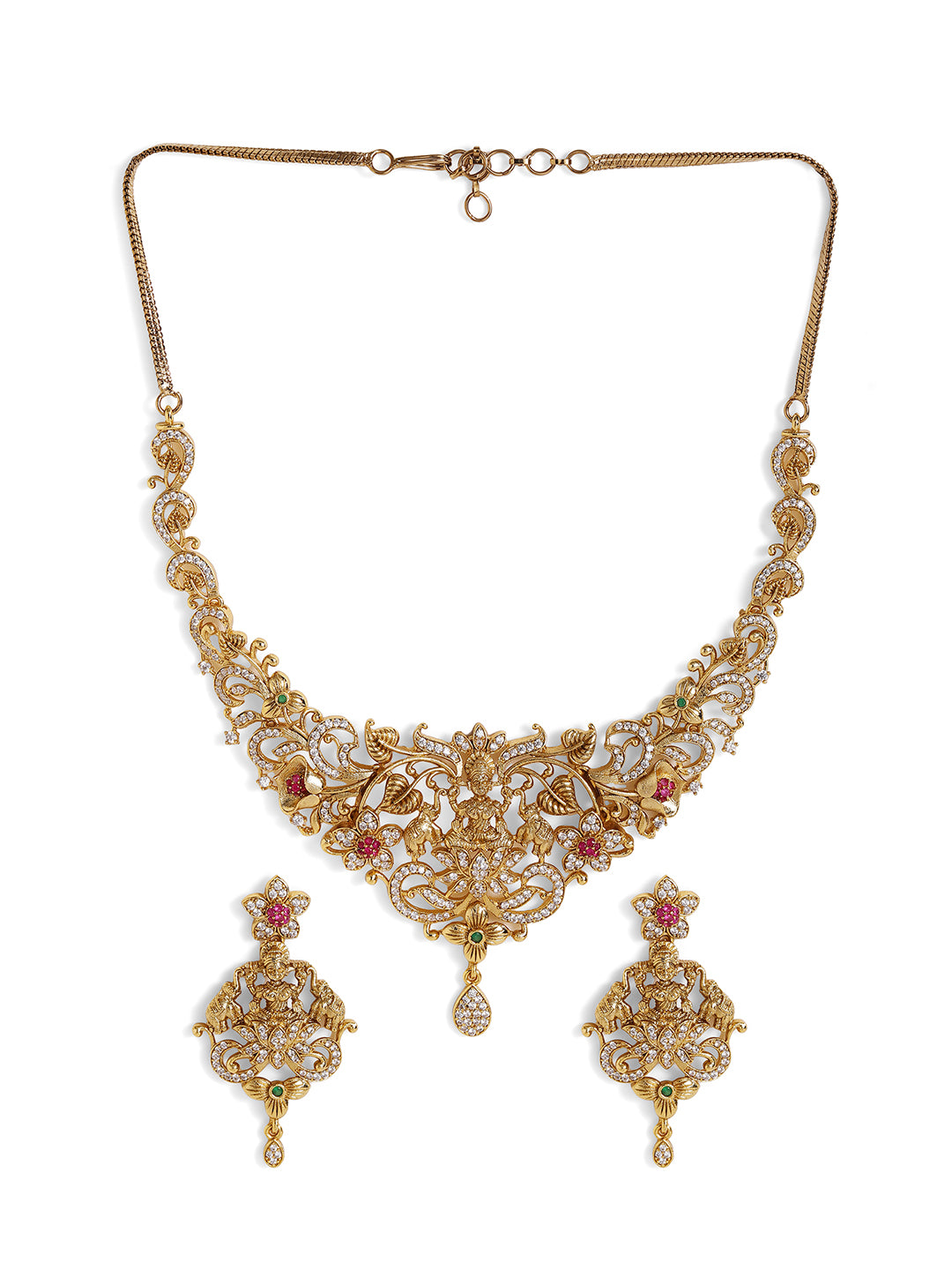 Ishin AD Elegance Gold Plated Floral Embrace Necklace and drop earrings Jewellery Set