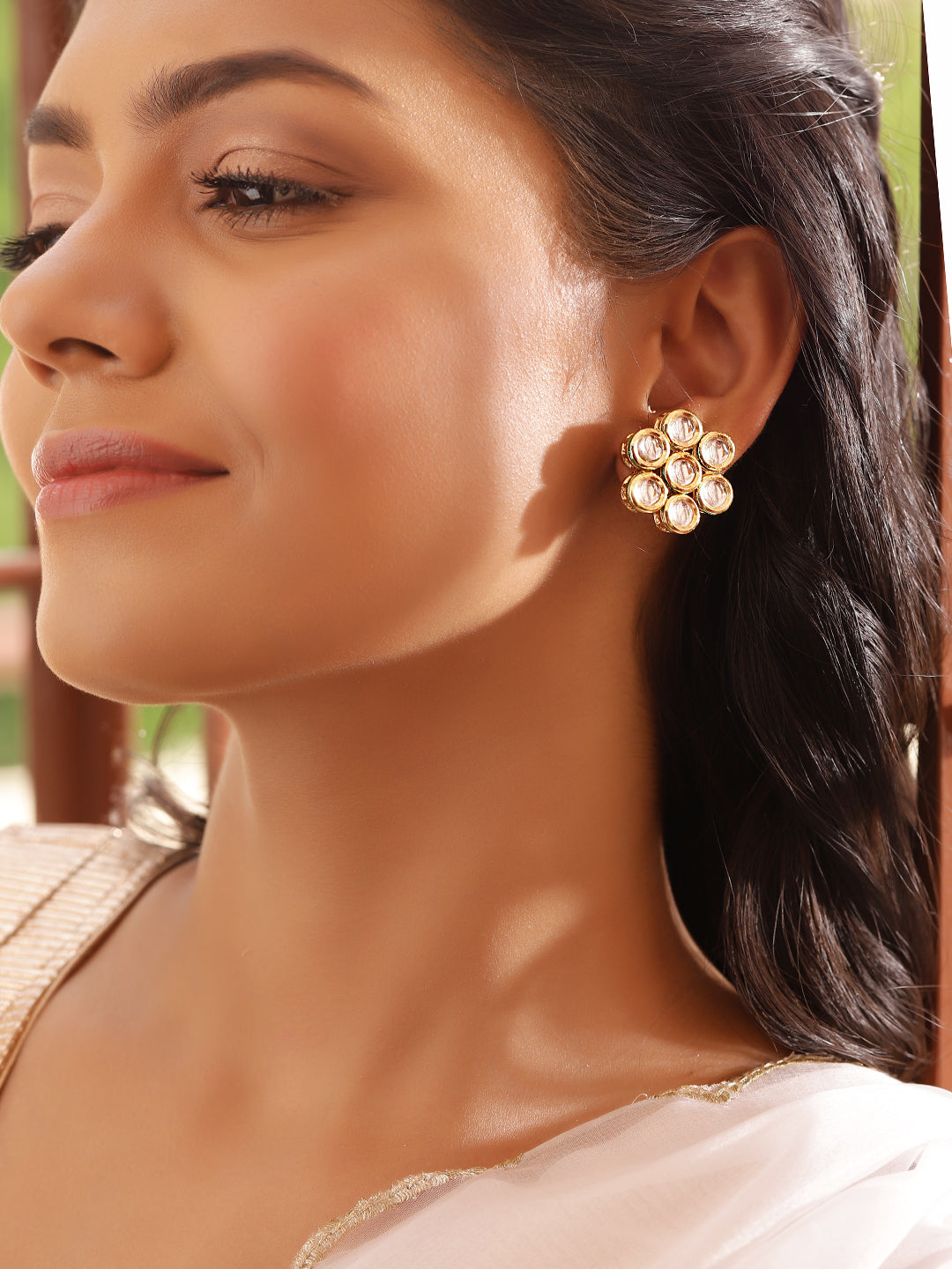 Ishin White Colour Gold plated Kundan Studs Earring