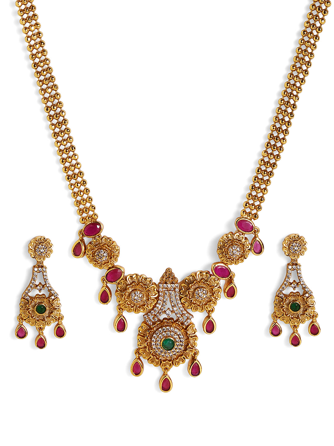 Ishin Goddess Elegance Twin Peacocks Gold Plated Necklace Drop Earrings Jewellery Set