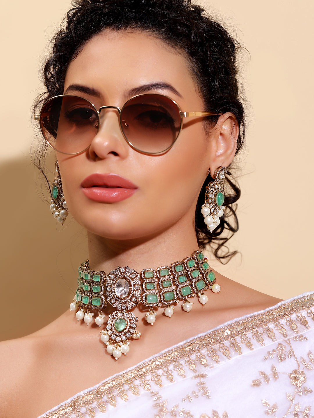Ishin Green  Colour Gold Plated Drop Earring