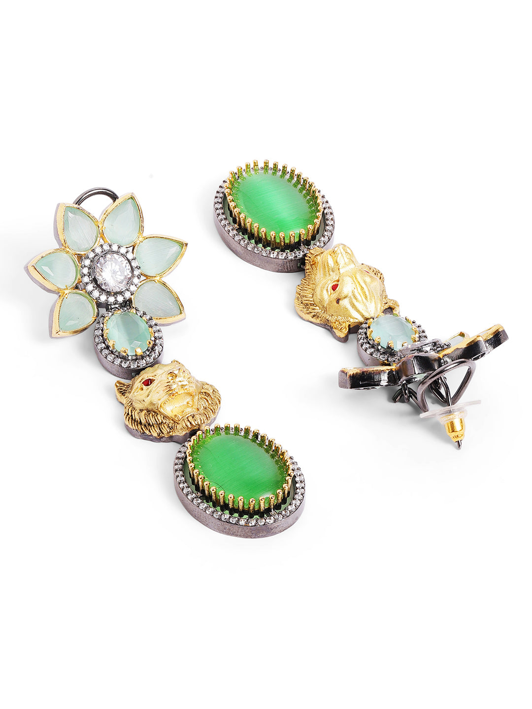 Ishin Green  Colour Silver Plated AD Drop Earring