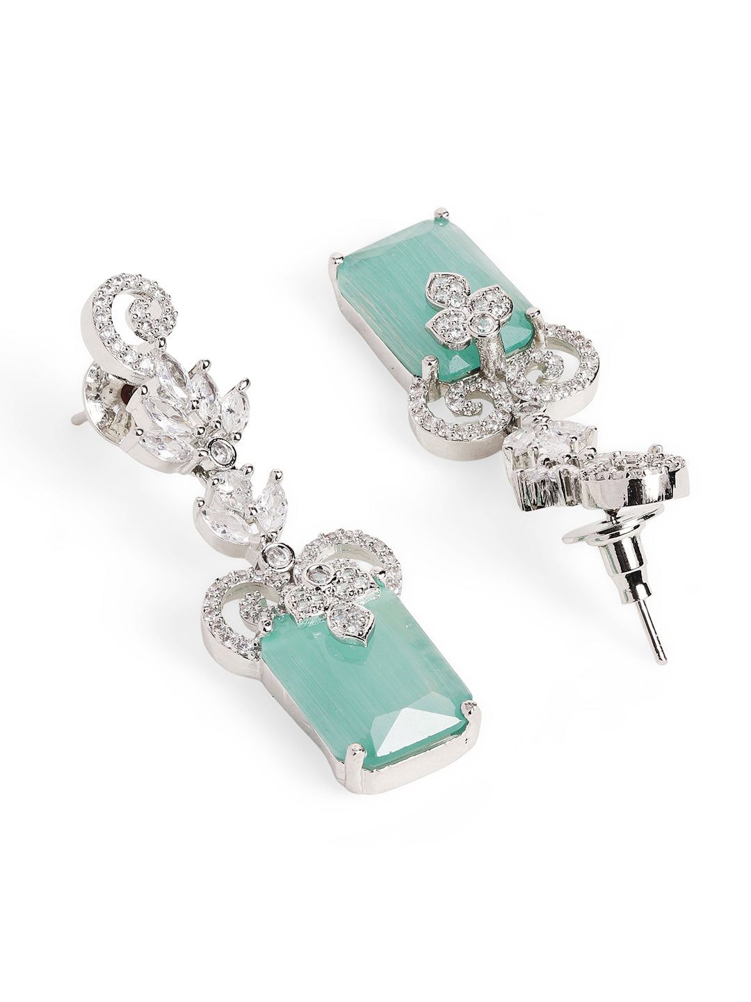 Ishin Aqua Colour Silver Plated American Diamond Jewellery Set