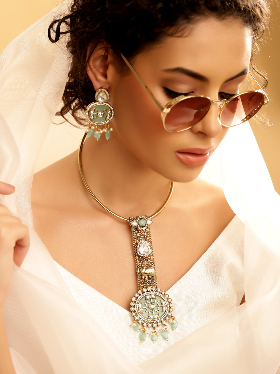 Ishin green  Colour Gold Plated Jewellery set
