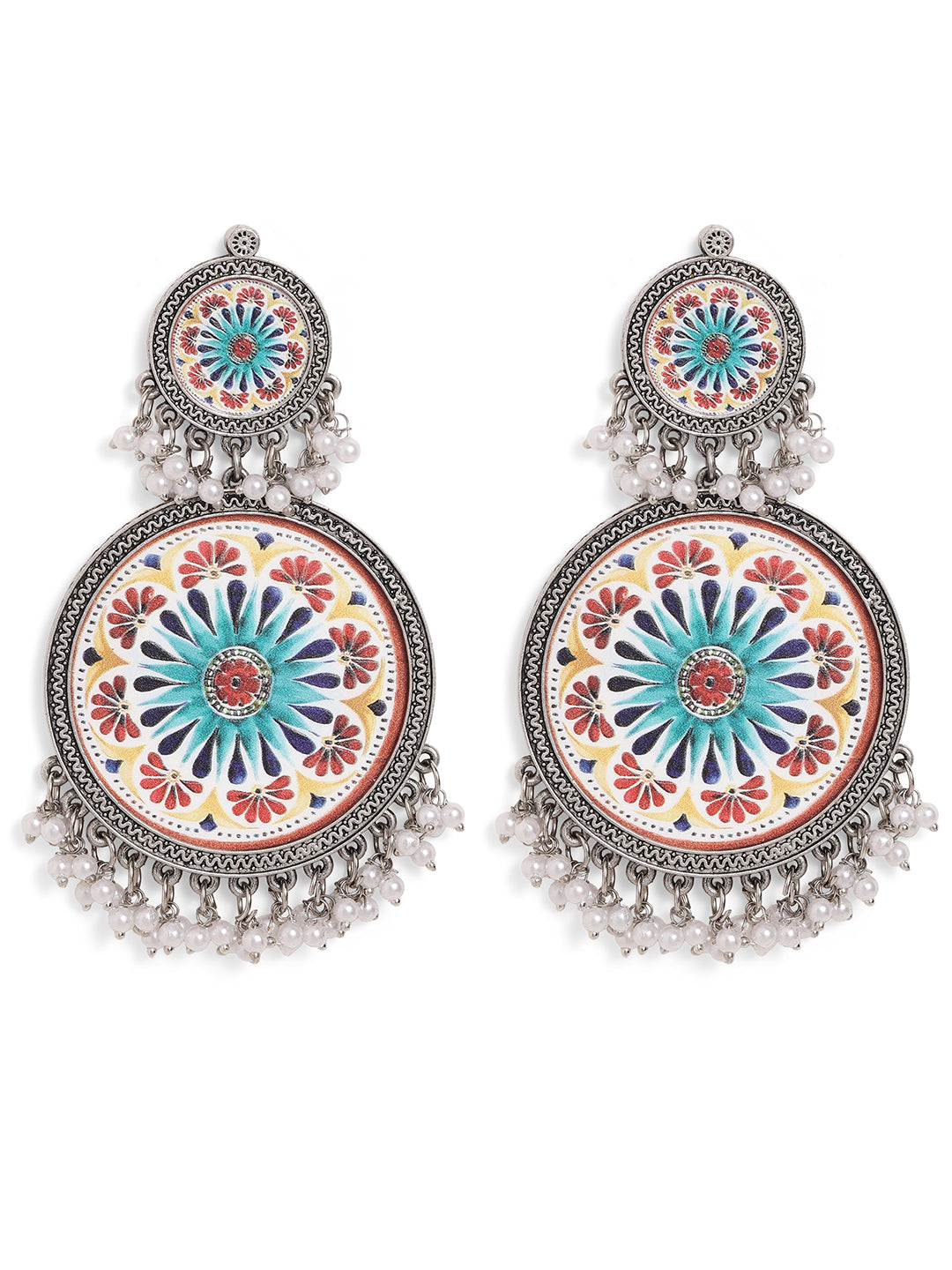 Ishin Multi Colour Silver Plated Pearl Chandbali Earring