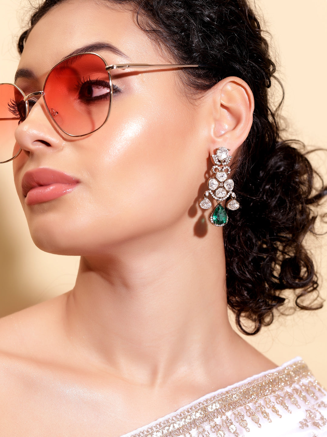 Ishin green  Colour Gold Plated Drop Earring