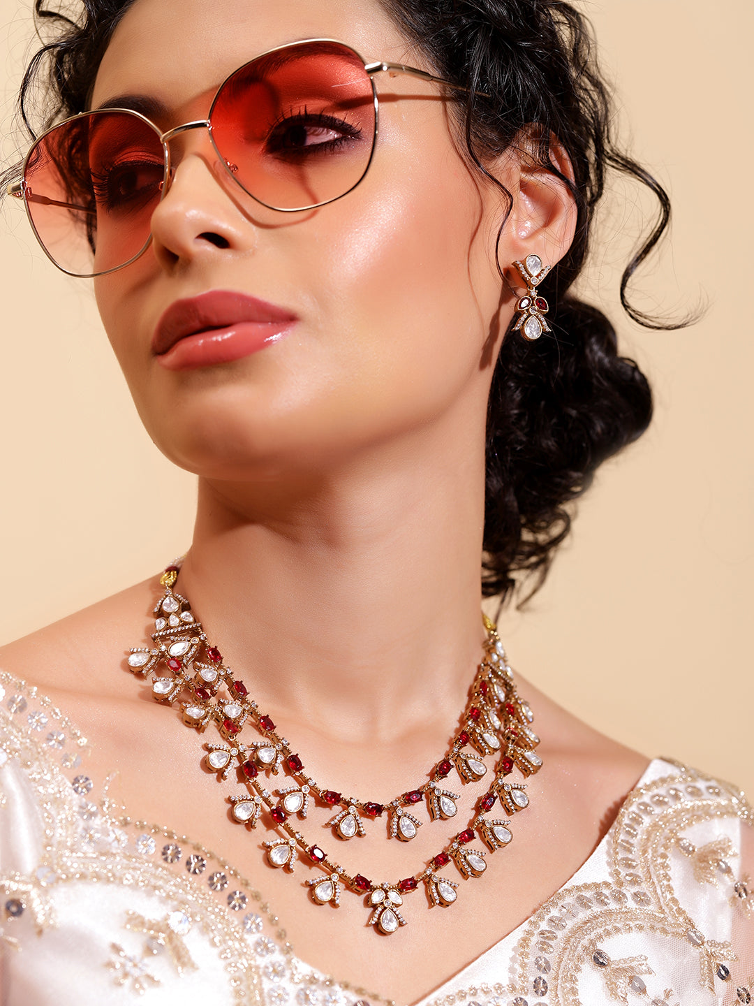 Ishin Red  Colour Gold Plated Jewellery set