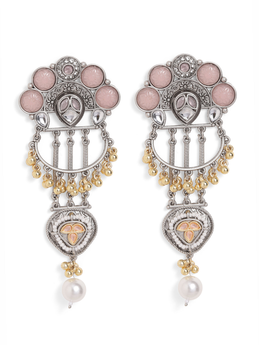 Ishin Pink Colour Silver Plated Pearl Chandbali Earring