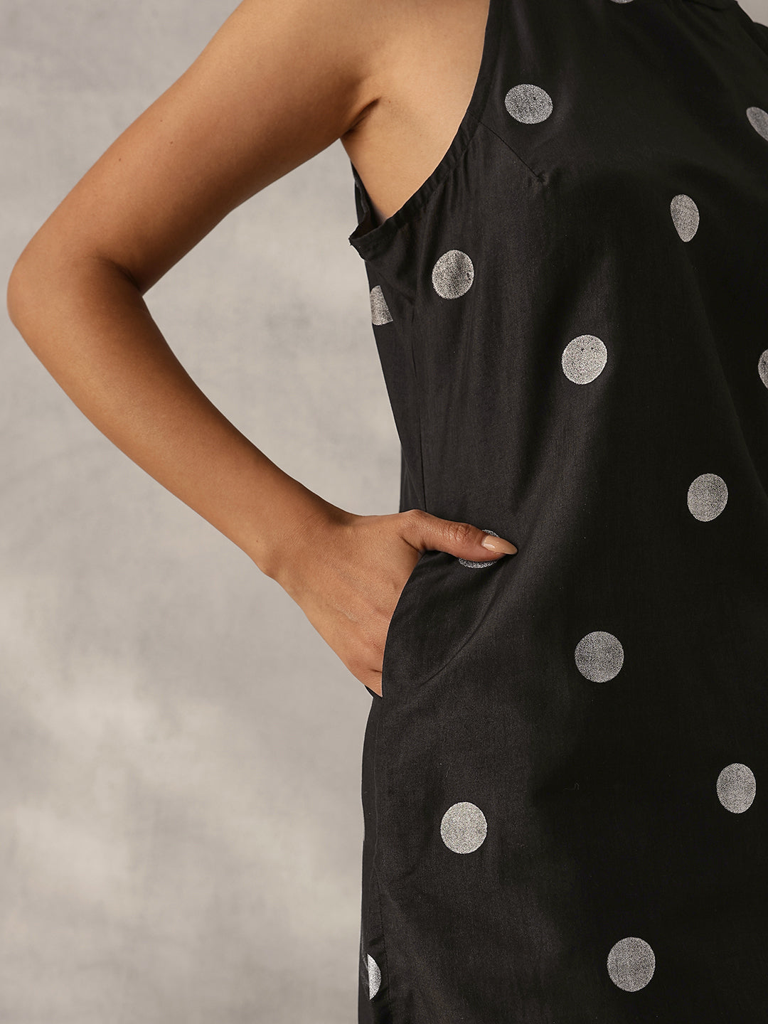 Soft Black Chinon Foil Printed Straight Fit Kurta Set