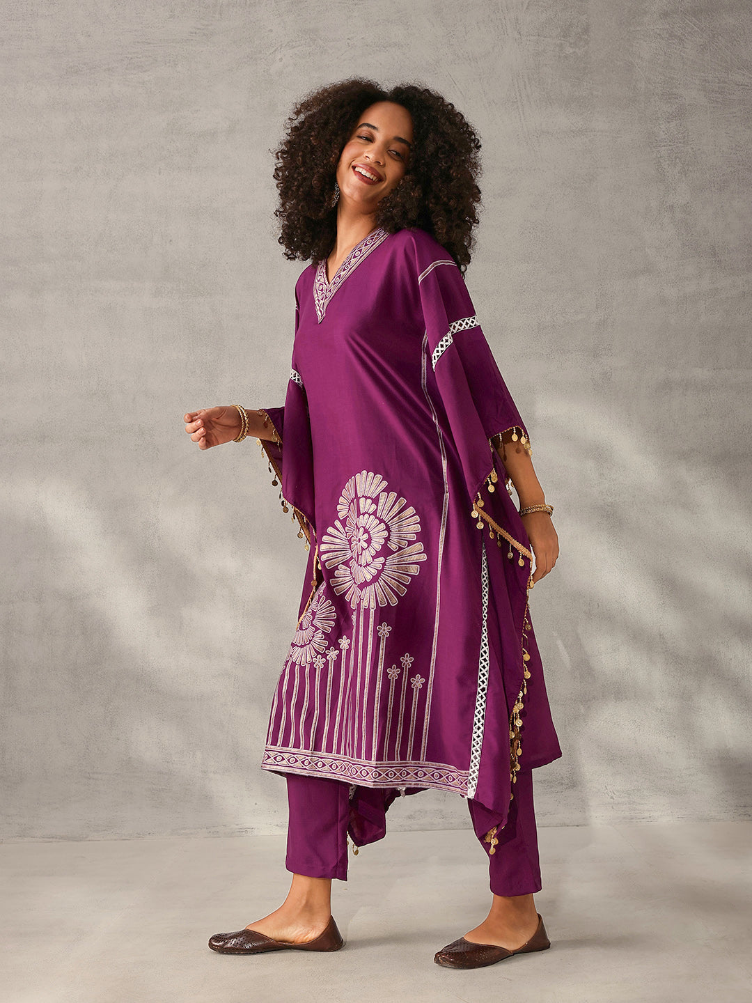 Soft Purple Chinon Foil Printed Kaftan 