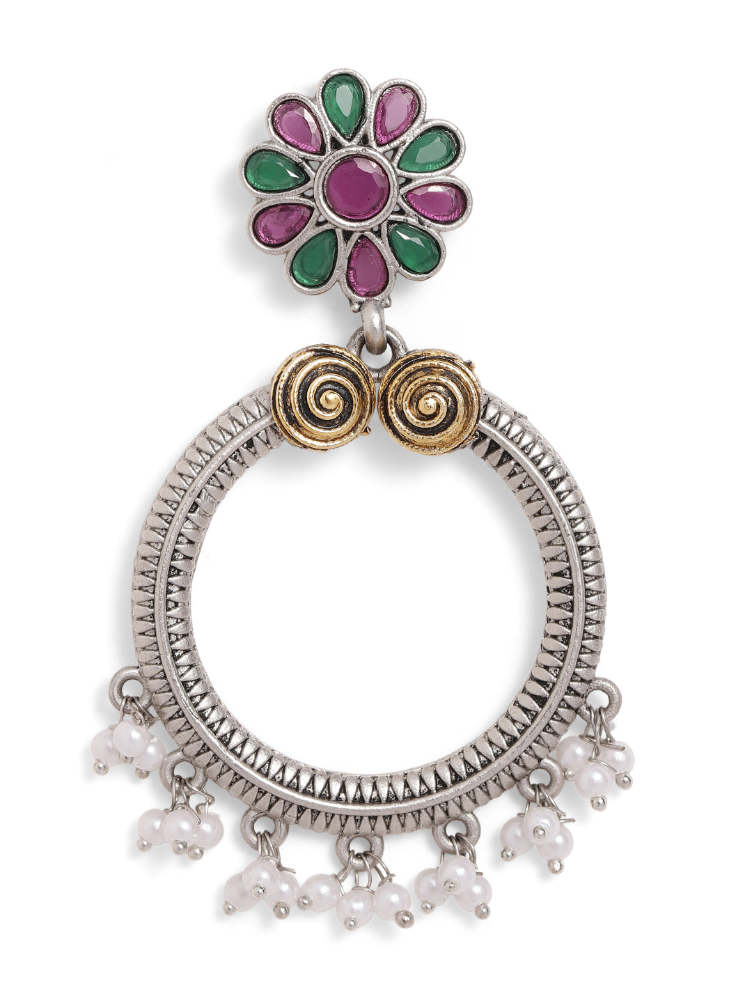Ishin Multi Colour Silver Plated Pearl Chandbali Earring