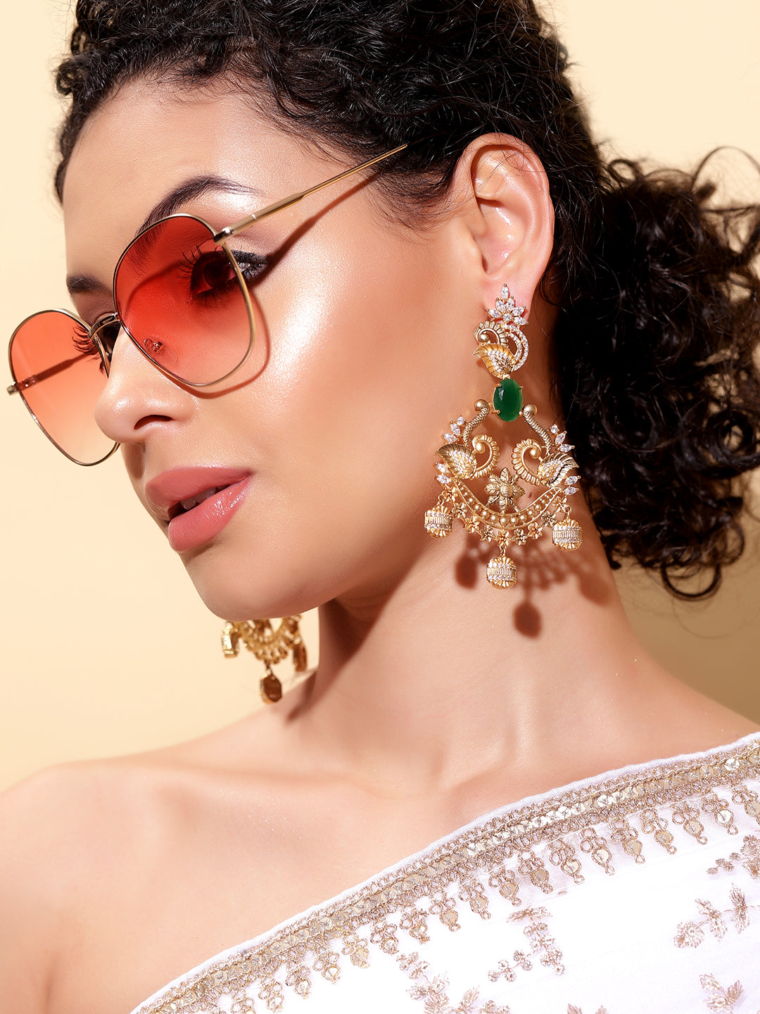 Ishin Temple Elegance Gold Plated Necklace Jhumkis Earrings Jewellery Set